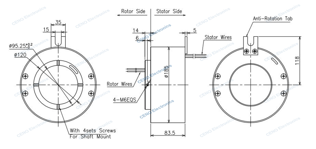 ECN095-03P4-04S-through-hole-profibut-signal-slip-ring-drawing-rev